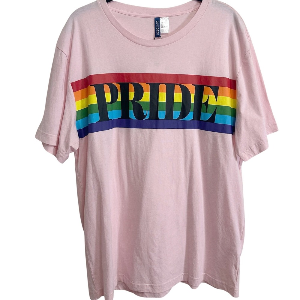 H&M Divided Pride‎ T-Shirt Unisex Large Pink Rainbow Graphic Crew Neck NWT